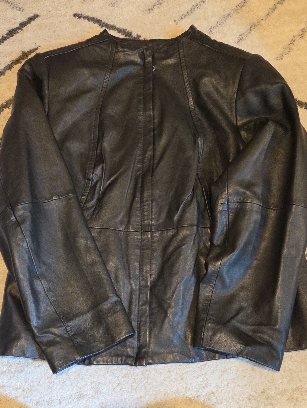 Alfani Black Women's Leather Jacket with Paneled Seams